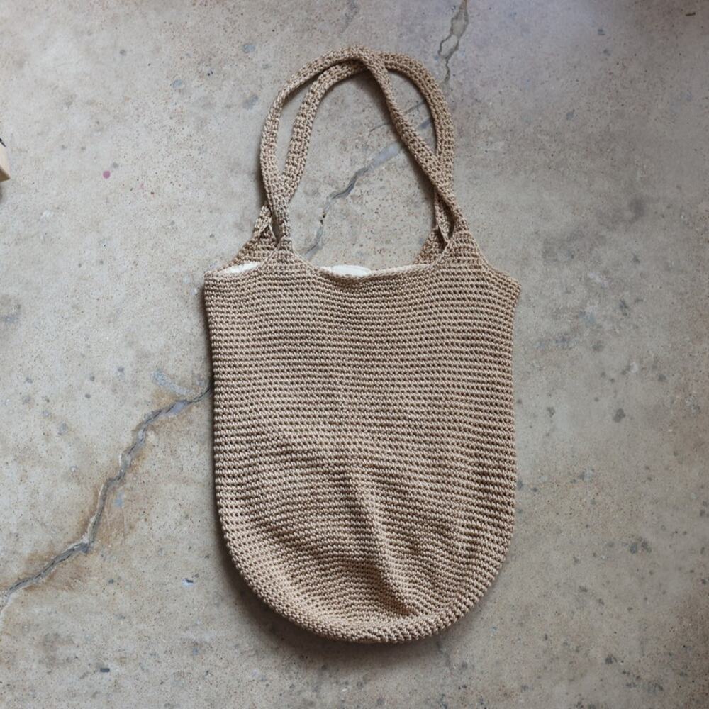 Y2K Crochet Knit Shoulder Bag Tan Beige Slouchy Tote Purse